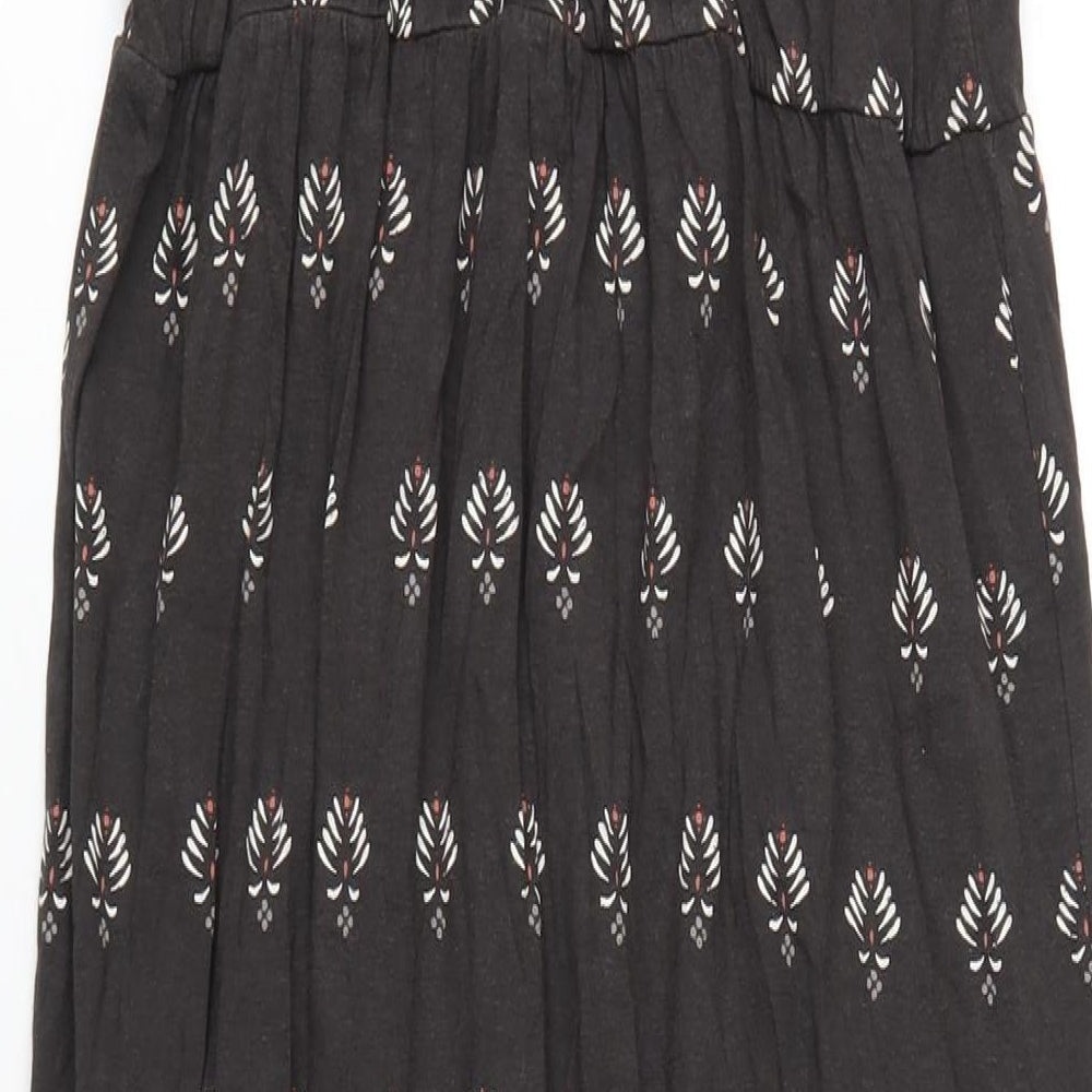 Fat Face Womens Brown Geometric Cotton A-Line Size 12 V-Neck Pullover