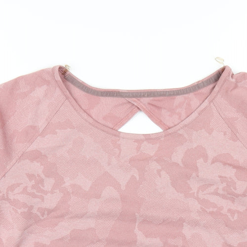 Marks and Spencer Womens Pink Polyester Basic T-Shirt Size 12 Round Neck Pullover