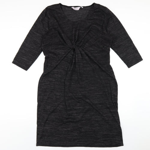 Dorothy Perkins Womens Black Polyester Bodycon Size 16 Round Neck Pullover - Twist Front