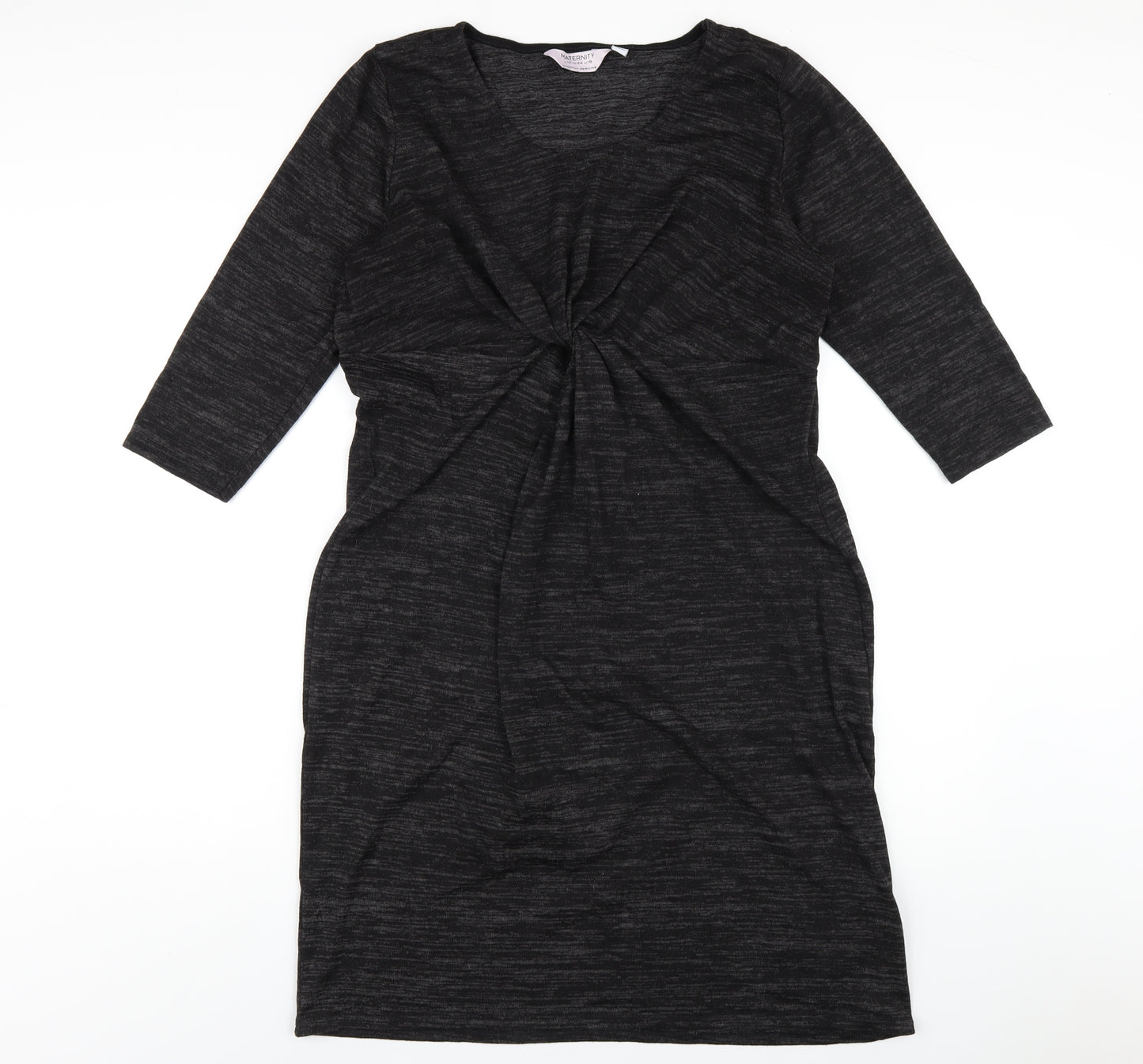 Dorothy Perkins Womens Black Polyester Bodycon Size 16 Round Neck Pullover - Twist Front