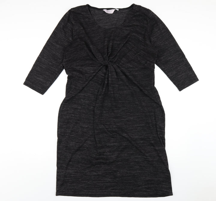 Dorothy Perkins Womens Black Polyester Bodycon Size 16 Round Neck Pullover - Twist Front