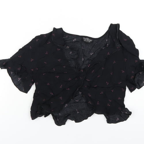 Topshop Womens Black Geometric Viscose Cropped T-Shirt Size 8 V-Neck