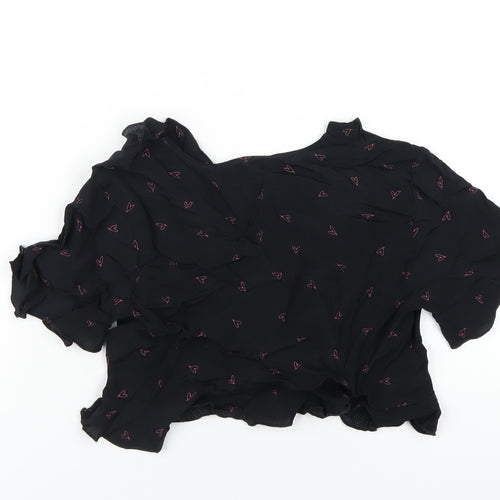 Topshop Womens Black Geometric Viscose Cropped T-Shirt Size 8 V-Neck