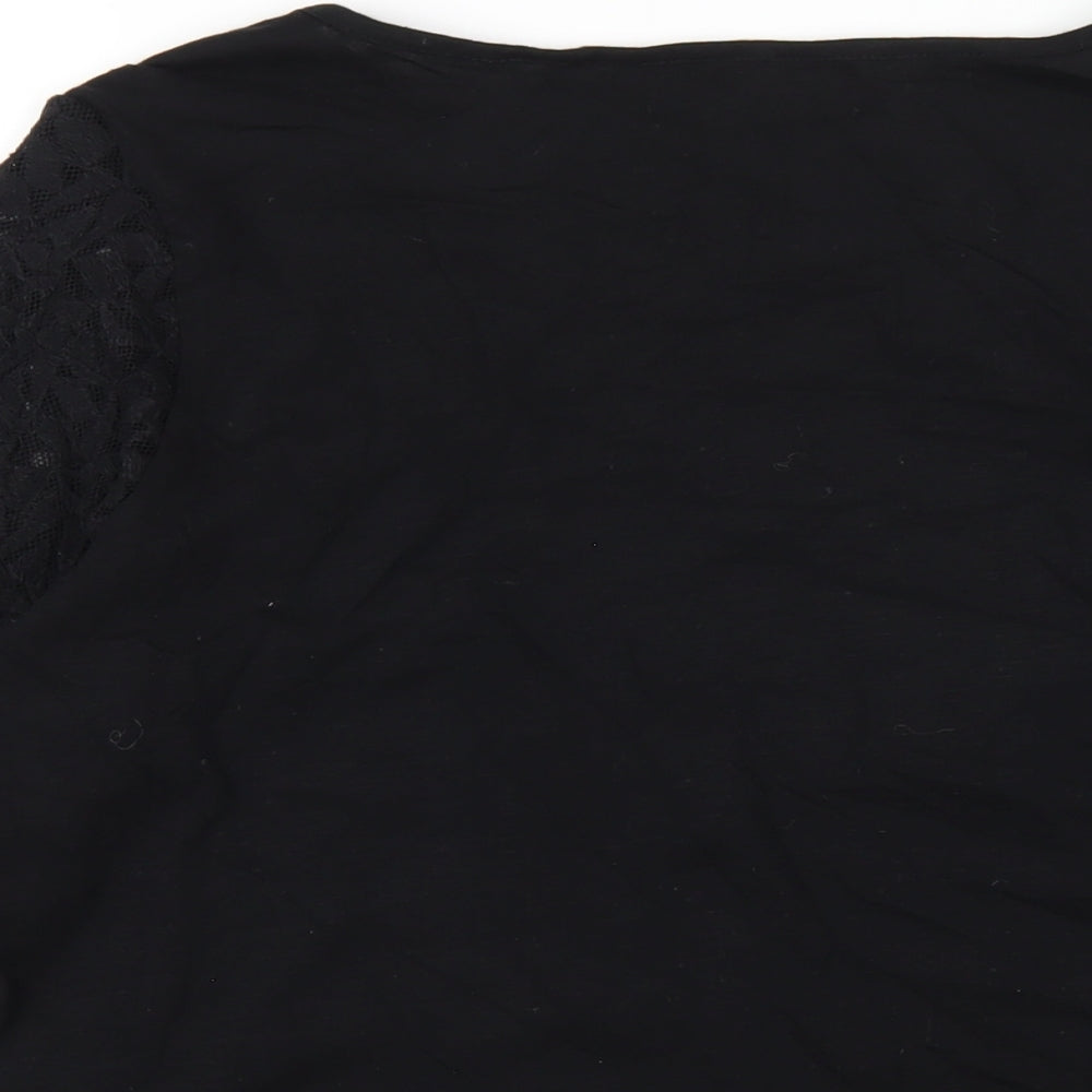NEXT Womens Black Cotton Basic T-Shirt Size 14 Round Neck