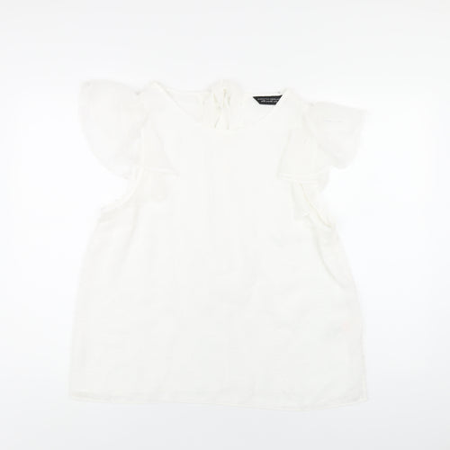 Dorothy Perkins Womens White Polyester Basic T-Shirt Size 14 Round Neck