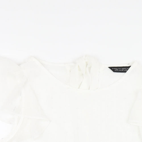 Dorothy Perkins Womens White Polyester Basic T-Shirt Size 14 Round Neck