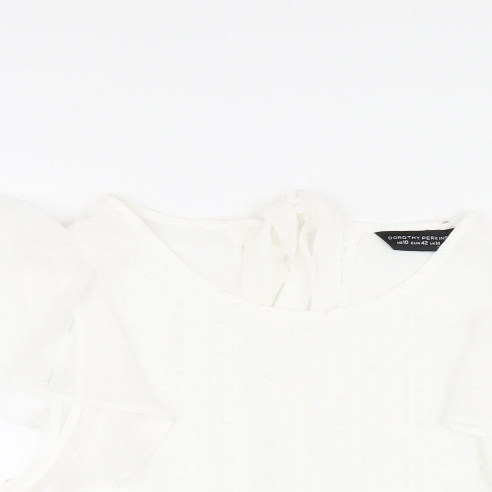 Dorothy Perkins Womens White Polyester Basic T-Shirt Size 14 Round Neck