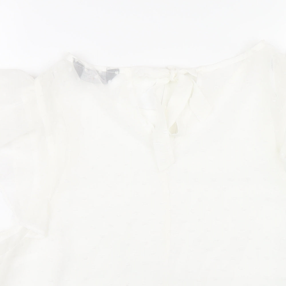 Dorothy Perkins Womens White Polyester Basic T-Shirt Size 14 Round Neck