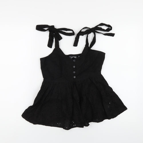 Missguided Womens Black Cotton Camisole T-Shirt Size 6 V-Neck