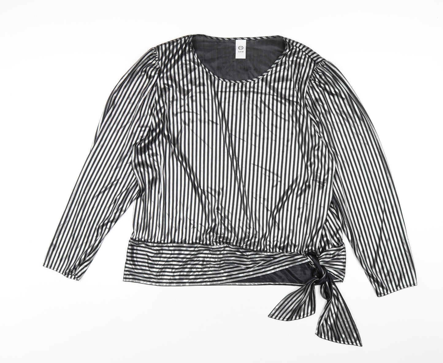 C&A Womens Silver Striped Polyester Basic T-Shirt Size 20 Round Neck