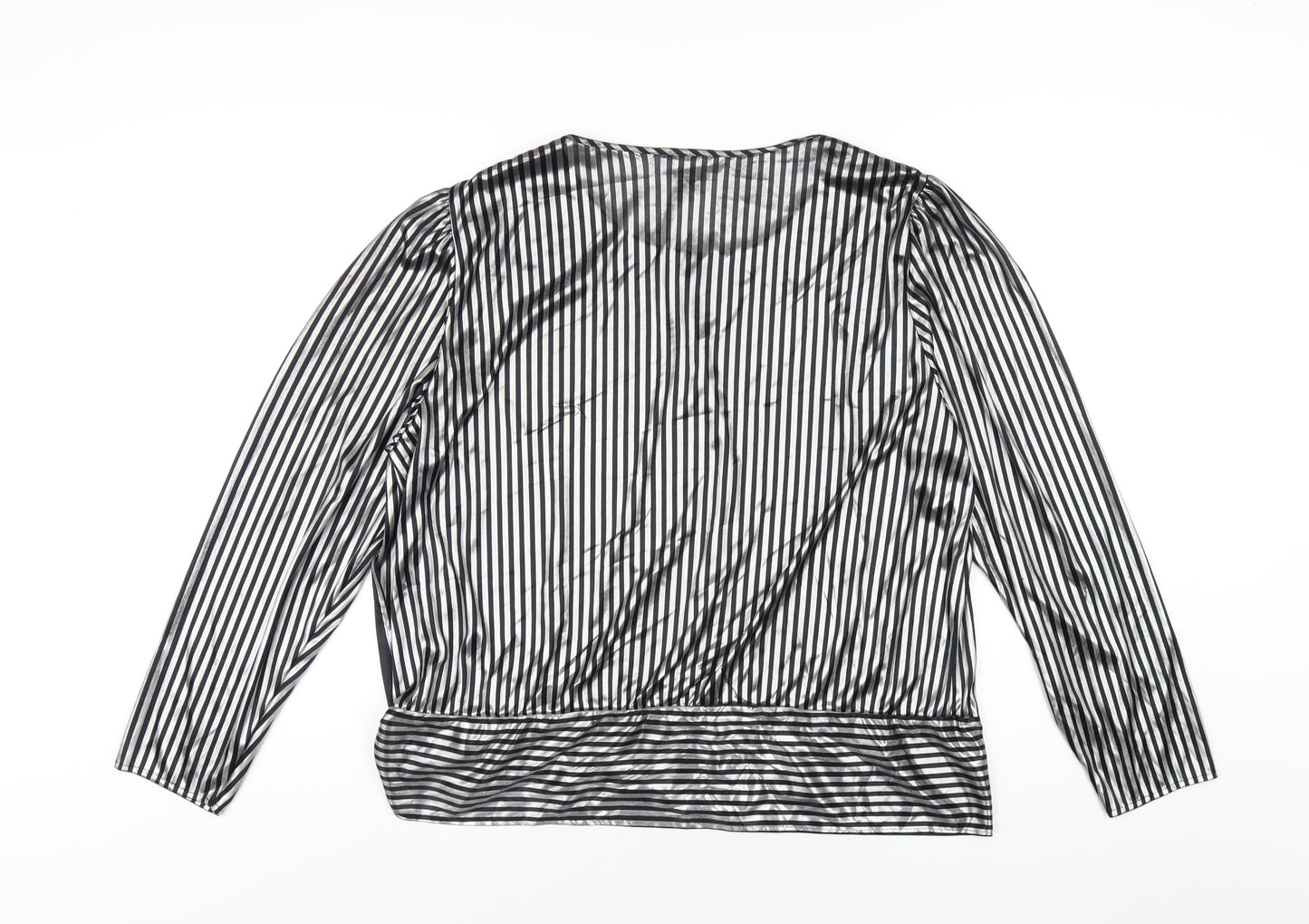 C&A Womens Silver Striped Polyester Basic T-Shirt Size 20 Round Neck