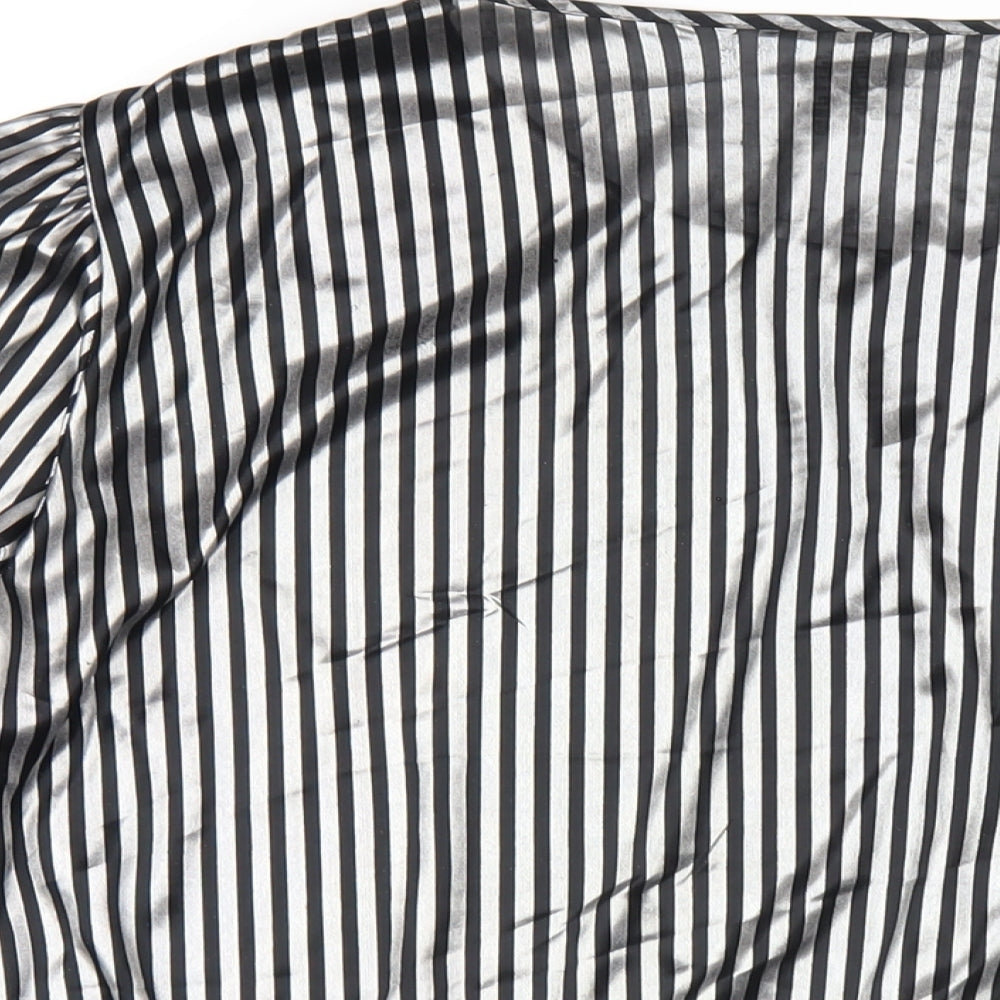 C&A Womens Silver Striped Polyester Basic T-Shirt Size 20 Round Neck