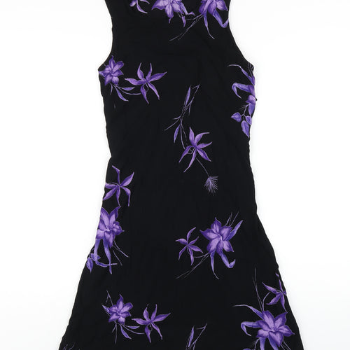 Dorothy Perkins Womens Black Floral Viscose A-Line Size 12 Round Neck Pullover