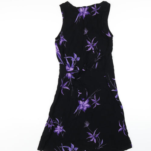Dorothy Perkins Womens Black Floral Viscose A-Line Size 12 Round Neck Pullover