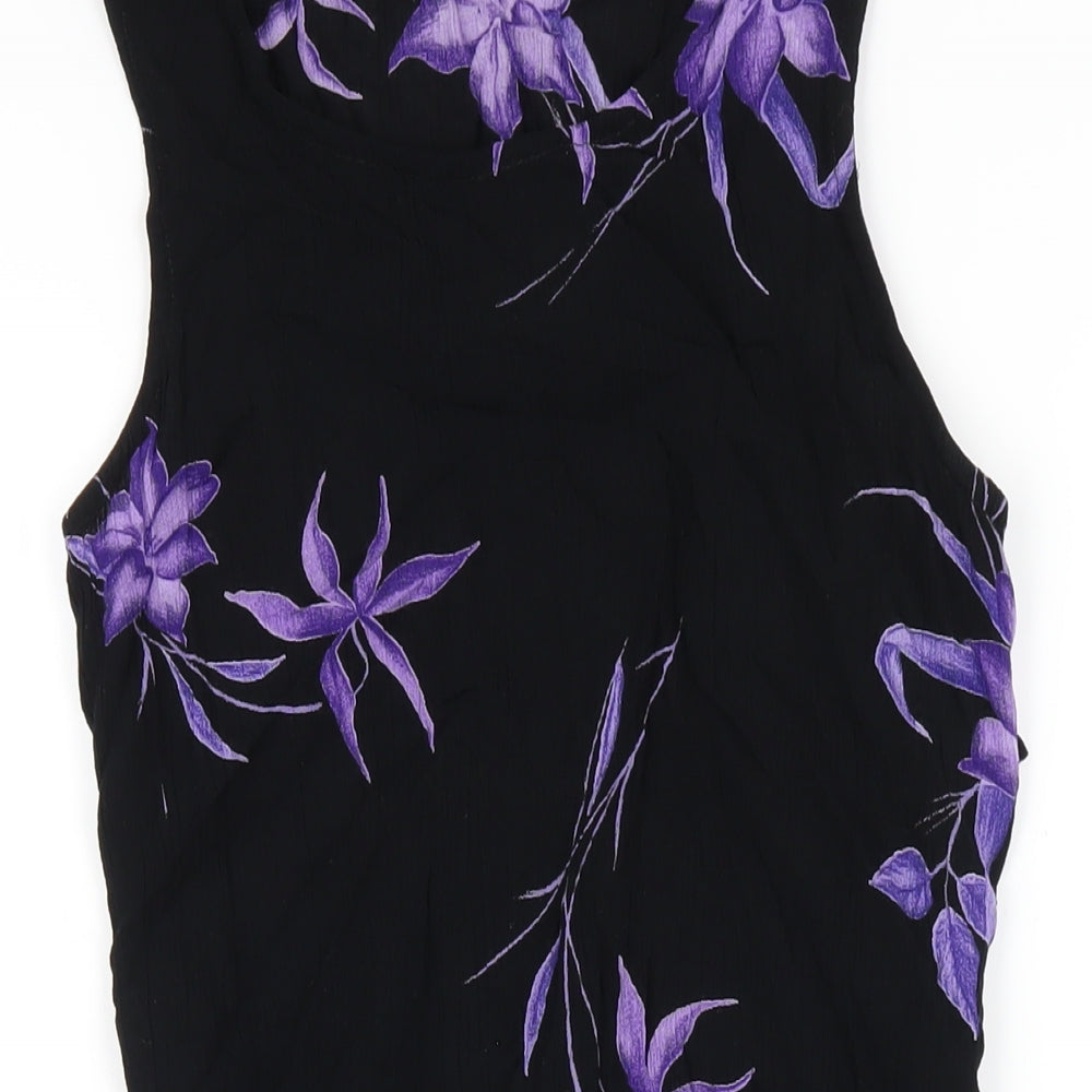 Dorothy Perkins Womens Black Floral Viscose A-Line Size 12 Round Neck Pullover