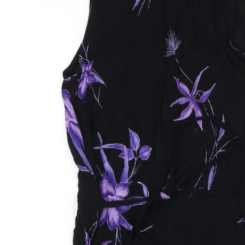 Dorothy Perkins Womens Black Floral Viscose A-Line Size 12 Round Neck Pullover