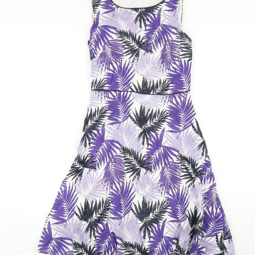 Autonomy Womens Purple Geometric Linen A-Line Size 8 Round Neck Zip
