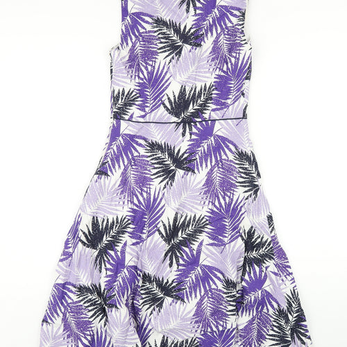 Autonomy Womens Purple Geometric Linen A-Line Size 8 Round Neck Zip