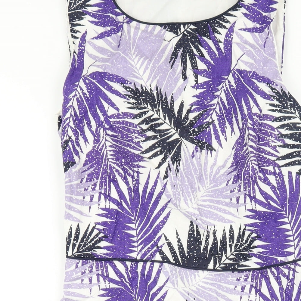 Autonomy Womens Purple Geometric Linen A-Line Size 8 Round Neck Zip