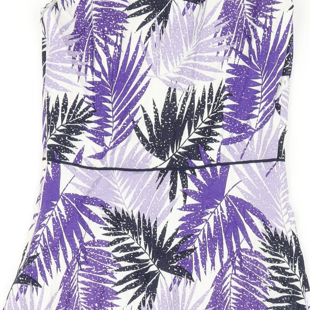 Autonomy Womens Purple Geometric Linen A-Line Size 8 Round Neck Zip