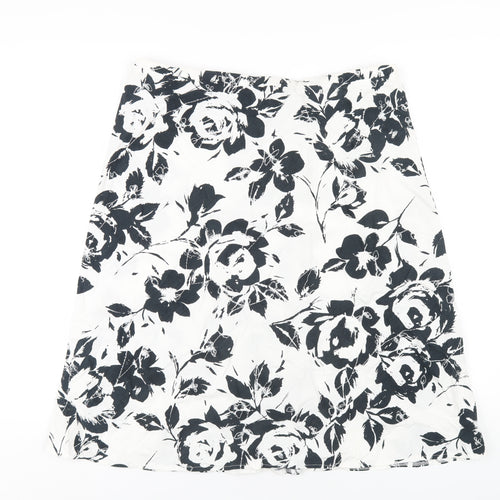 Marks and Spencer Womens White Floral Cotton A-Line Skirt Size 14