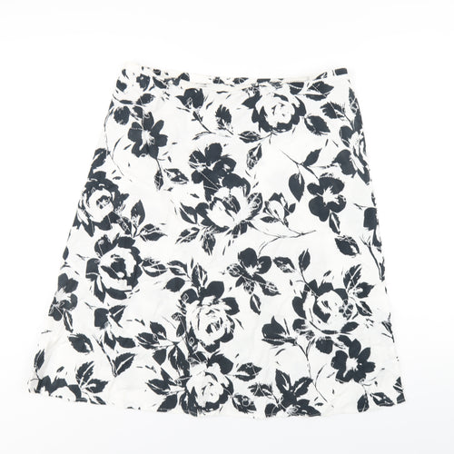 Marks and Spencer Womens White Floral Cotton A-Line Skirt Size 14