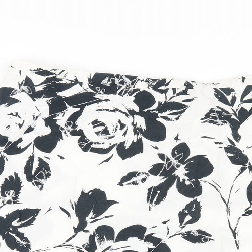 Marks and Spencer Womens White Floral Cotton A-Line Skirt Size 14