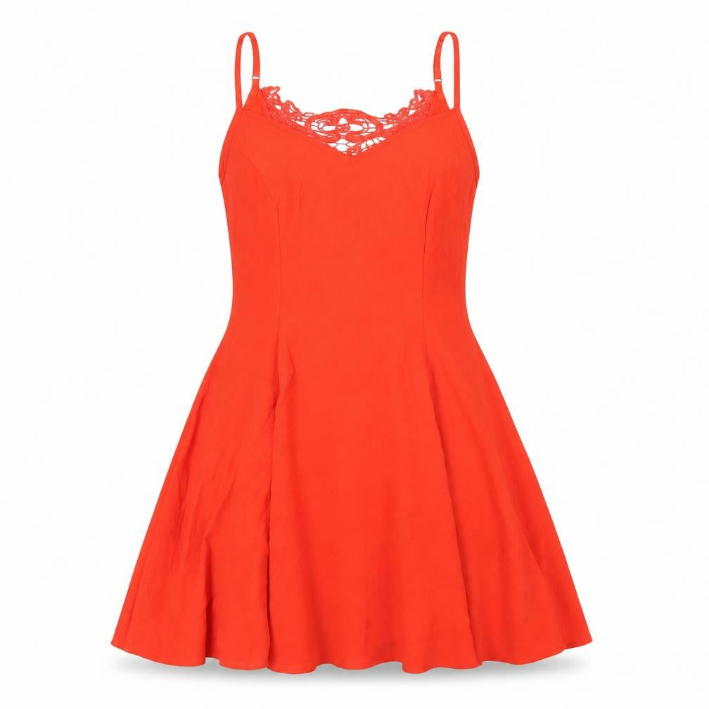 Front view of Miss Selfridge women’s orange polyester a-line, size UK 8, v-neck pullover