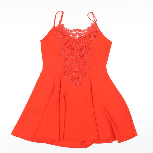 Miss Selfridge Womens Orange Polyester A-Line Size 8 V-Neck Pullover
