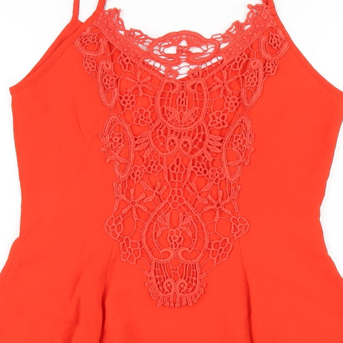 Miss Selfridge Womens Orange Polyester A-Line Size 8 V-Neck Pullover