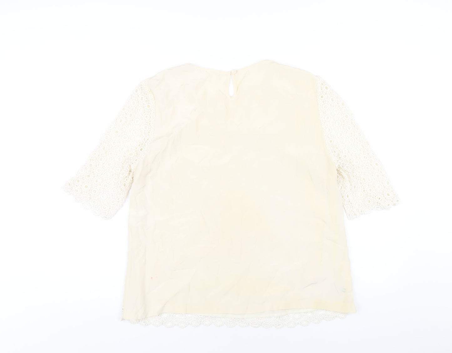 Jaeger Womens Ivory Cotton Basic T-Shirt Size 16 Round Neck