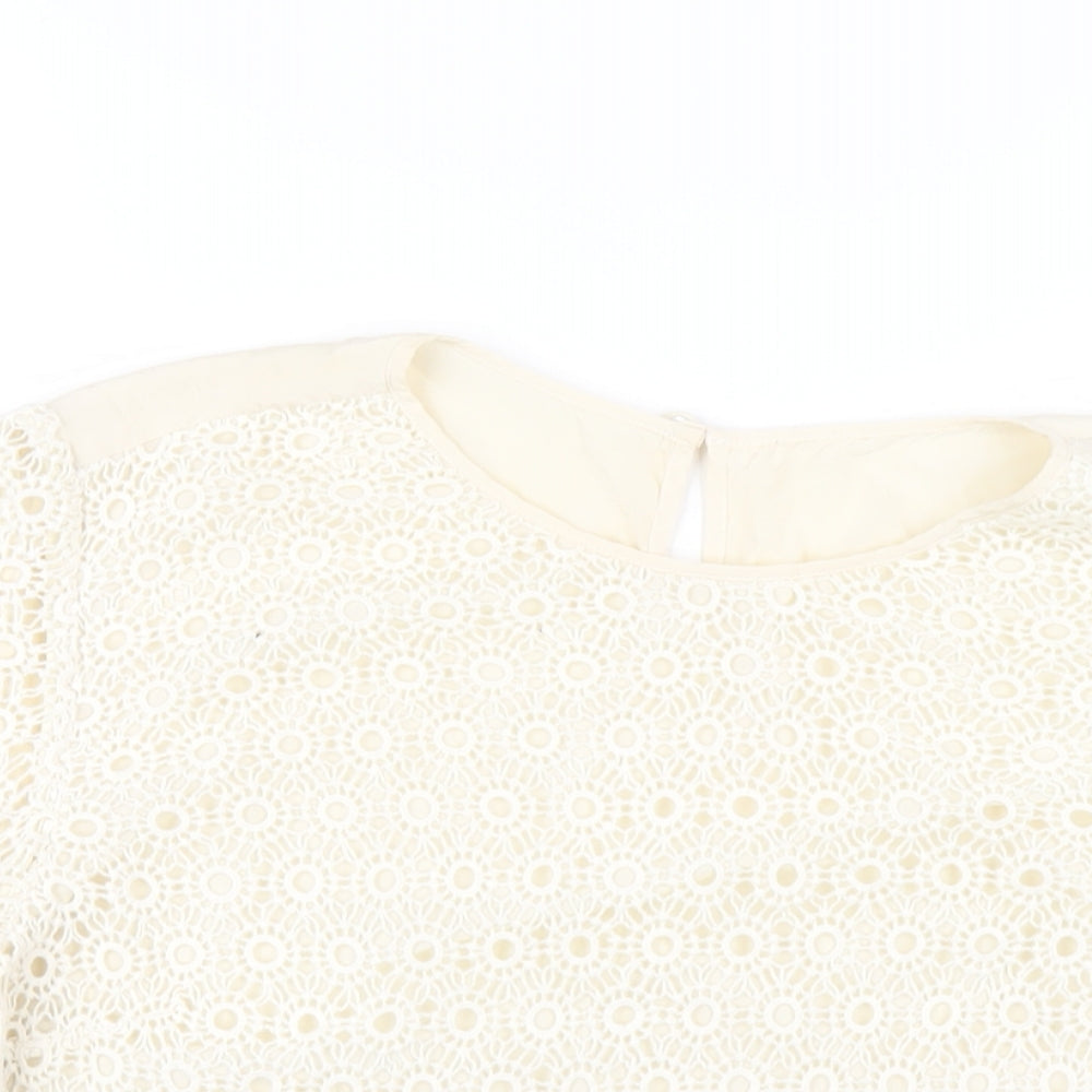 Jaeger Womens Ivory Cotton Basic T-Shirt Size 16 Round Neck