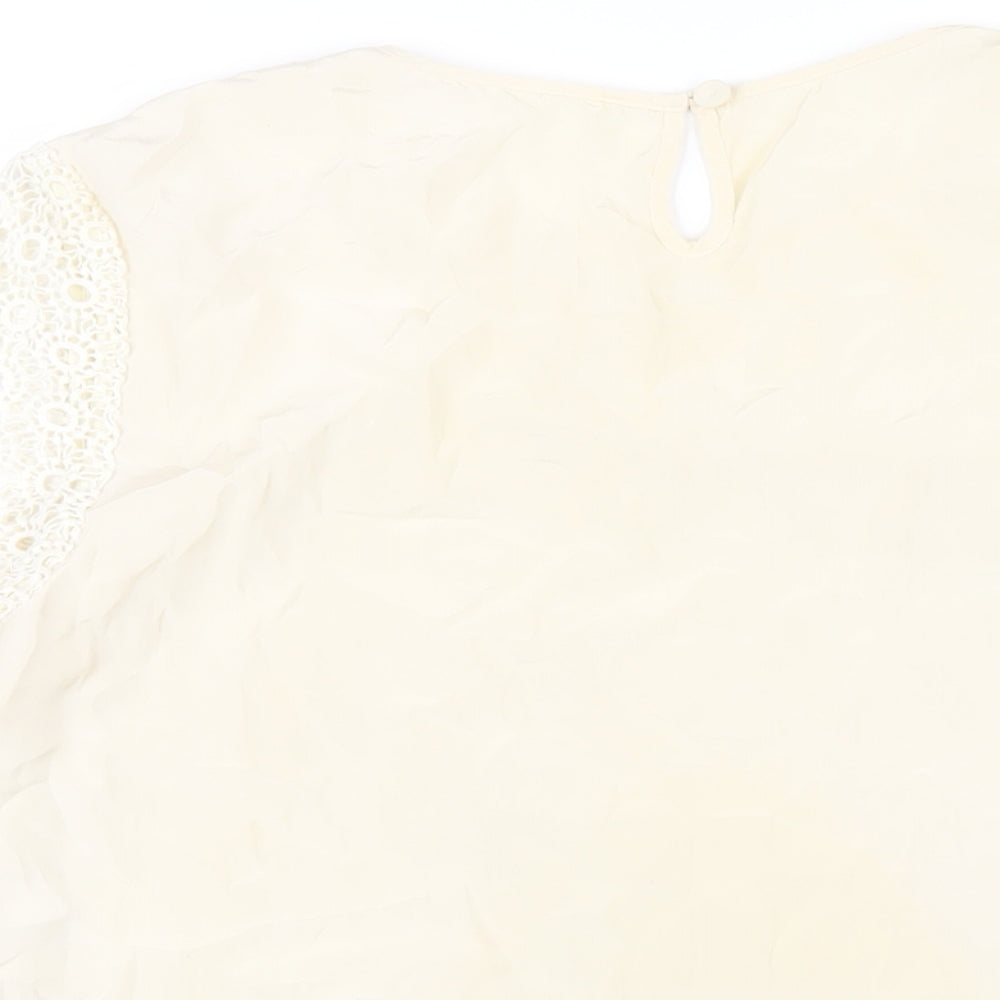 Jaeger Womens Ivory Cotton Basic T-Shirt Size 16 Round Neck