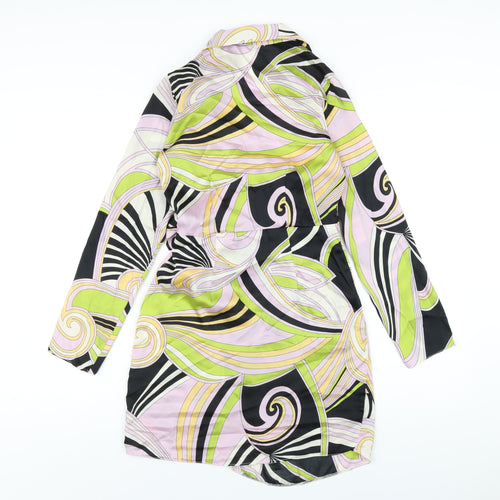 New Look Womens Multicoloured Geometric Polyester Wrap Dress Size 6 Collared Tie