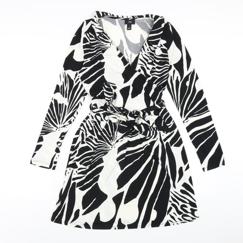 River Island Womens Black Geometric Polyester A-Line Size 6 V-Neck Pullover