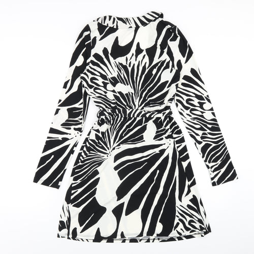 River Island Womens Black Geometric Polyester A-Line Size 6 V-Neck Pullover