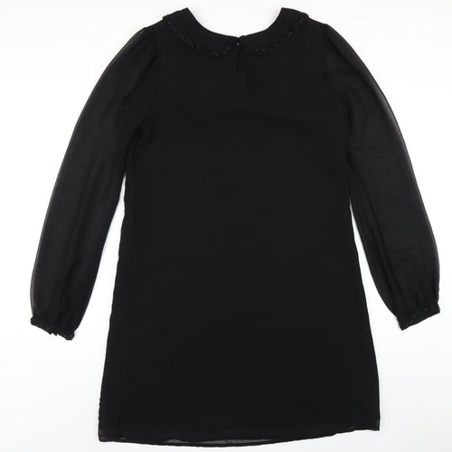 NEXT Womens Black Polyester A-Line Size 12 Round Neck Button - Beaded Collar