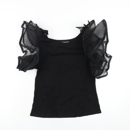 Cameo Rose Womens Black Viscose Basic T-Shirt Size M Round Neck