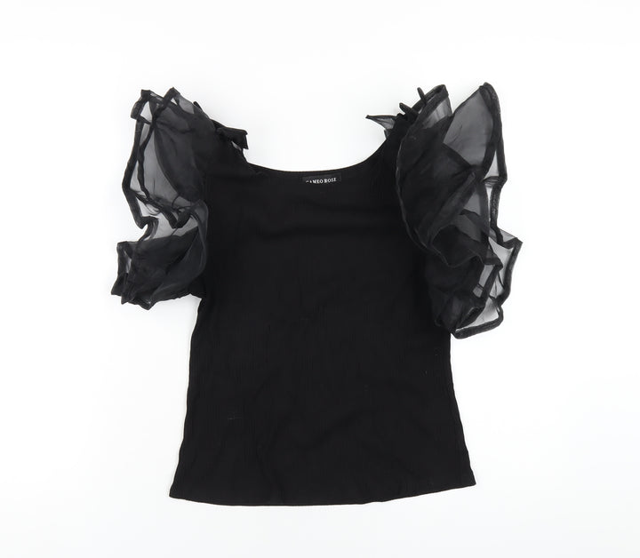 Cameo Rose Womens Black Viscose Basic T-Shirt Size M Round Neck