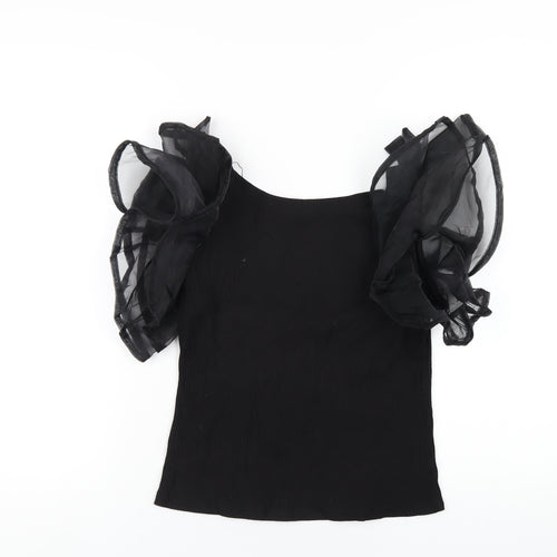 Cameo Rose Womens Black Viscose Basic T-Shirt Size M Round Neck