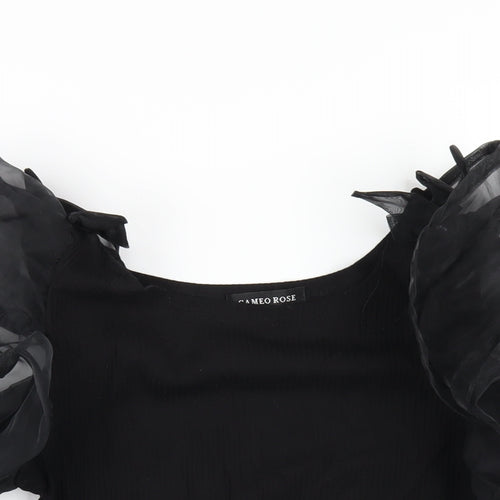 Cameo Rose Womens Black Viscose Basic T-Shirt Size M Round Neck