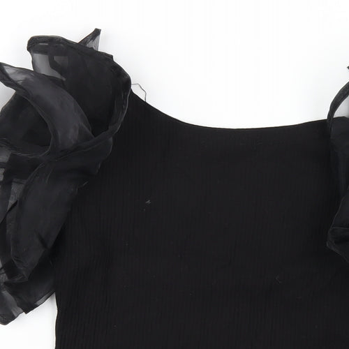 Cameo Rose Womens Black Viscose Basic T-Shirt Size M Round Neck