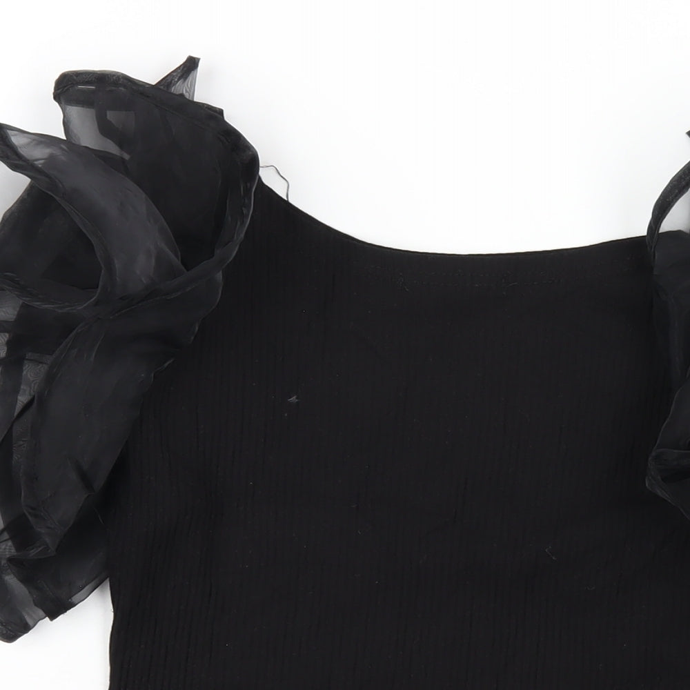 Cameo Rose Womens Black Viscose Basic T-Shirt Size M Round Neck