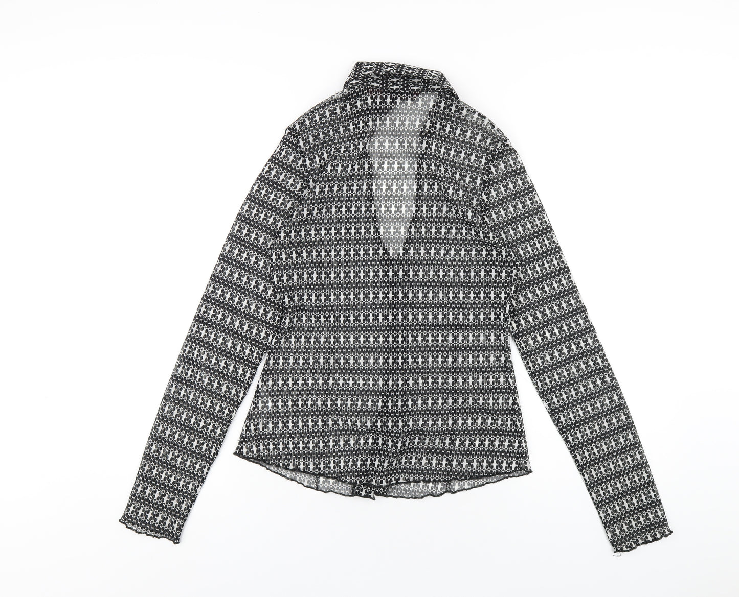 John Richmond Womens Black Geometric Polyester Basic Button-Up Size 12 Collared