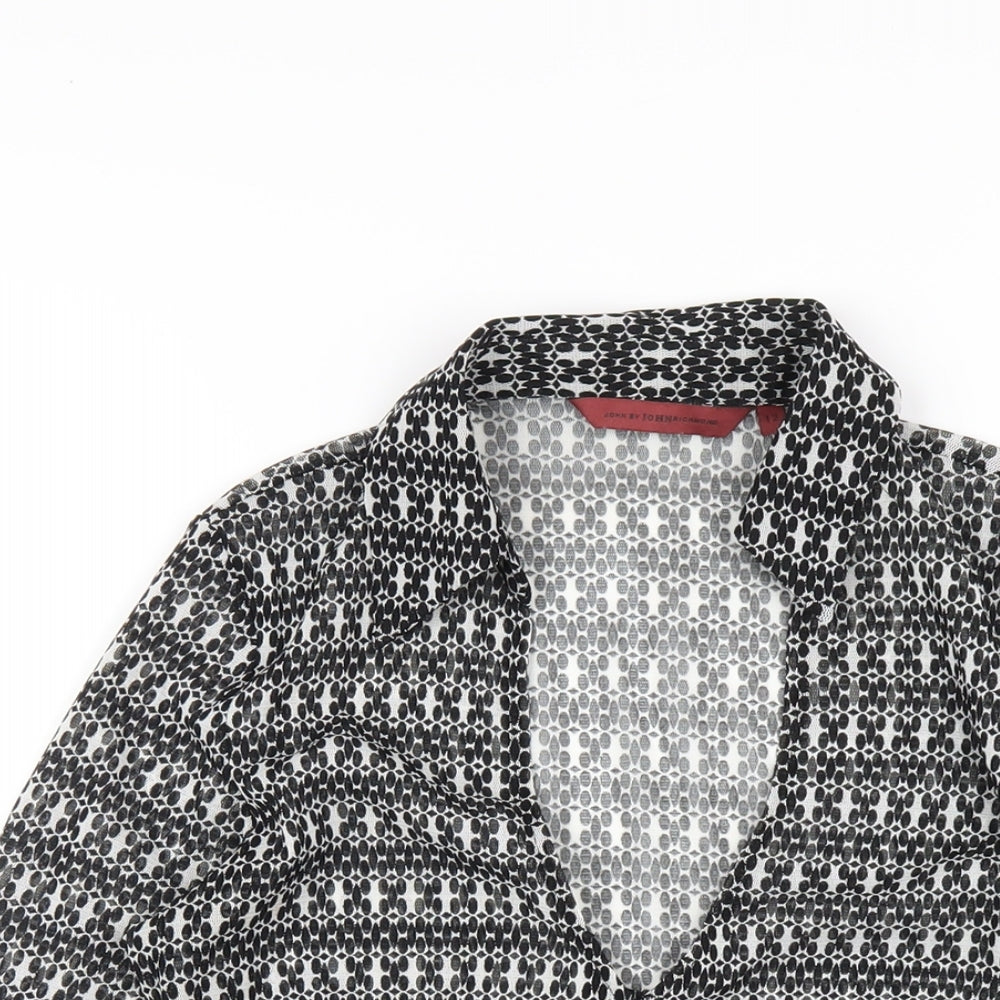 John Richmond Womens Black Geometric Polyester Basic Button-Up Size 12 Collared