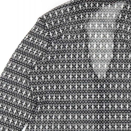 John Richmond Womens Black Geometric Polyester Basic Button-Up Size 12 Collared