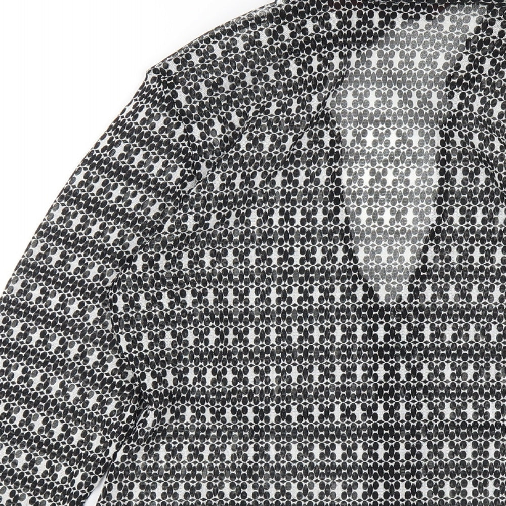 John Richmond Womens Black Geometric Polyester Basic Button-Up Size 12 Collared