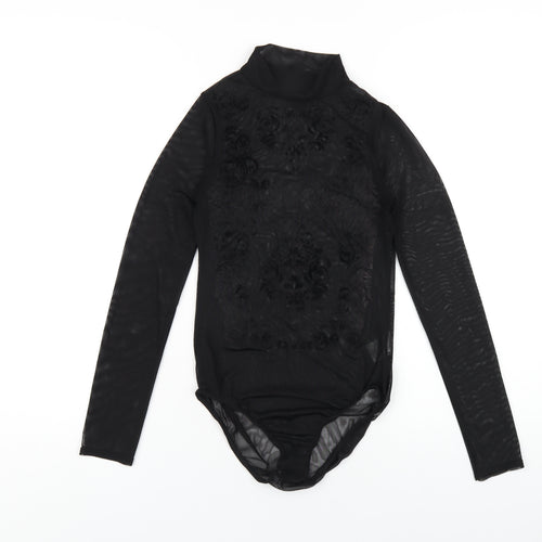 AYANAPA Womens Black Polyester Bodysuit One-Piece Size 8 Snap