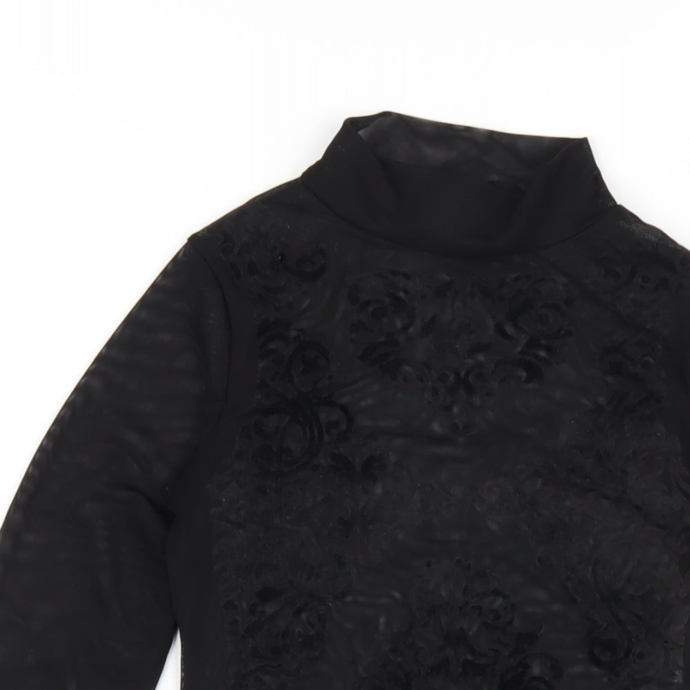 AYANAPA Womens Black Polyester Bodysuit One-Piece Size 8 Snap