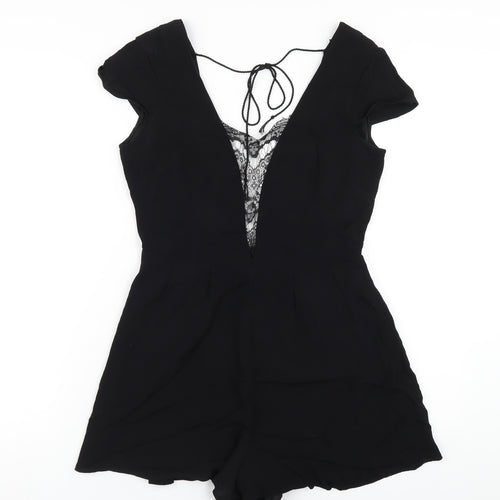 Keepsake Womens Black Vinyl Playsuit One-Piece Size S Zip